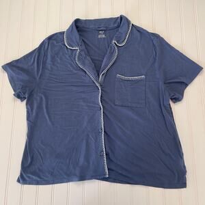 Aerie Real Soft Blanket Stitch Short Sleeve Pajama Shirt Blue Womens Large
